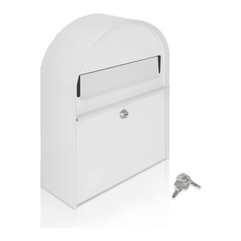 SereneLife SLMAB15 Home Indoor Outdoor Galvanized Steel Metal Wall Mount Secure Locking Mailbox Magazine Newspaper Holder with Keys, White (4 Pack)