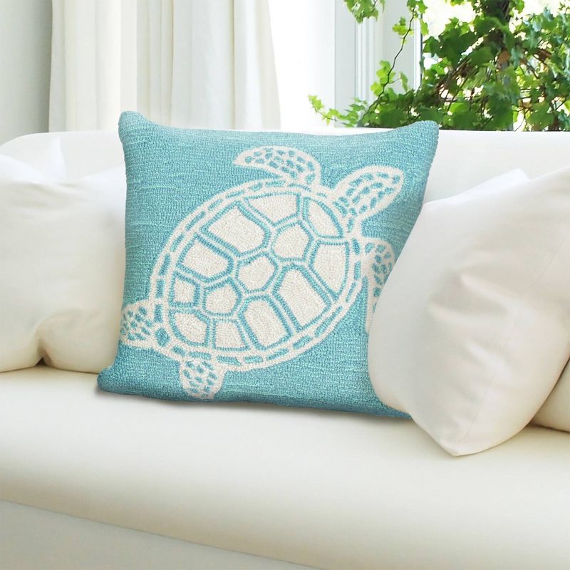 18"x18" Front Porch Turtle Print Indoor/Outdoor Square Throw Pillow Aqua - Liora Manne