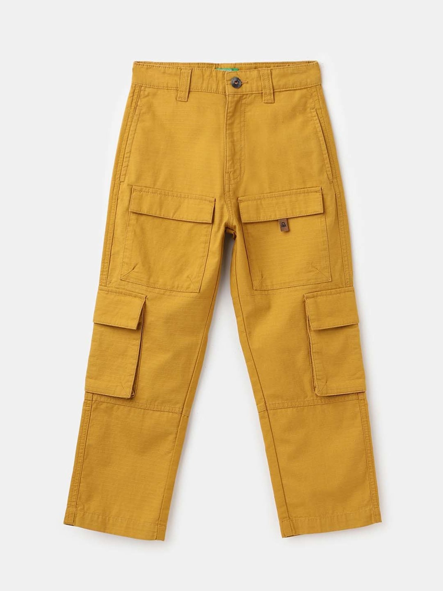 United Colors of Benetton Boys Yellow Cotton Regular Fit Trousers