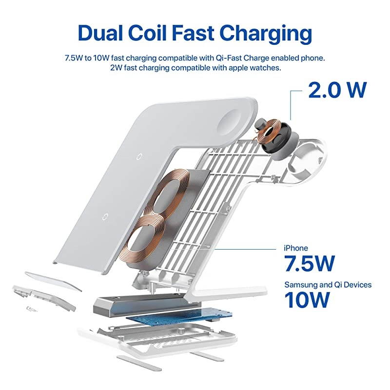 Upgraded 2 in 1 Wireless Charger for Apple Watch 54321 iPhone 11 11 PRO 11 MAX PRO XS MAX XR XS 8Plus iPhone and Watch Charging Station QC 30 Adapter Included White