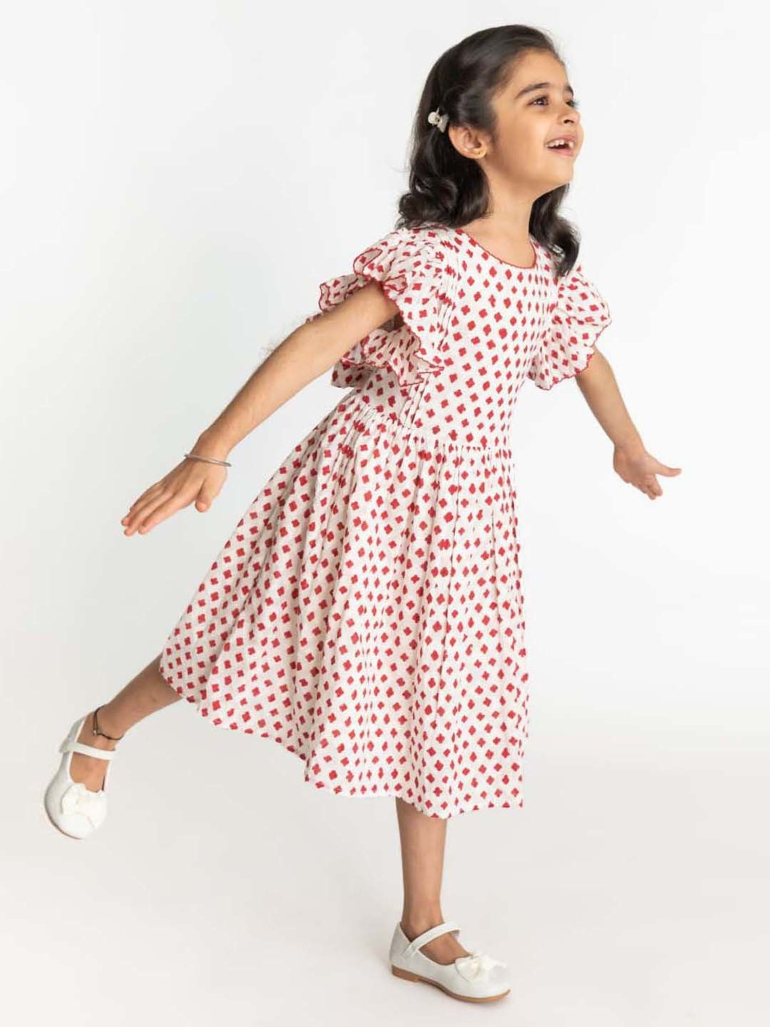 A Little Fable Kids Red & White Cotton Printed Dress