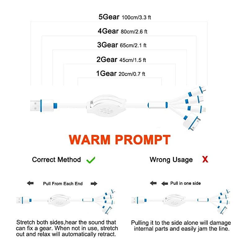 2 Pack Multi USB Charger Cable Retractable 4 in 1 Universal Multiple USB Cable Adapter Connector with Type CMicro USB Port for Cell Phones Tablets and More Charging Only
