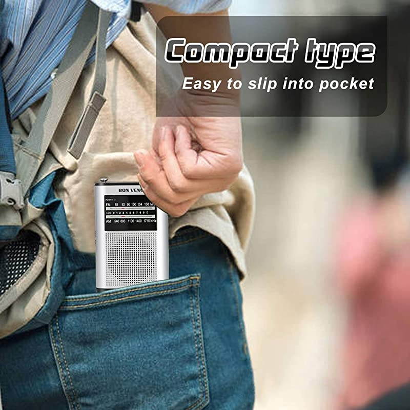 AM FM Pocket Radio Transistor Shower Radio Portable Superior Reception High Clarity Pleasant Sound Telescopic FM Magnetic AM Antenna Builtin Speaker Earphones Jack