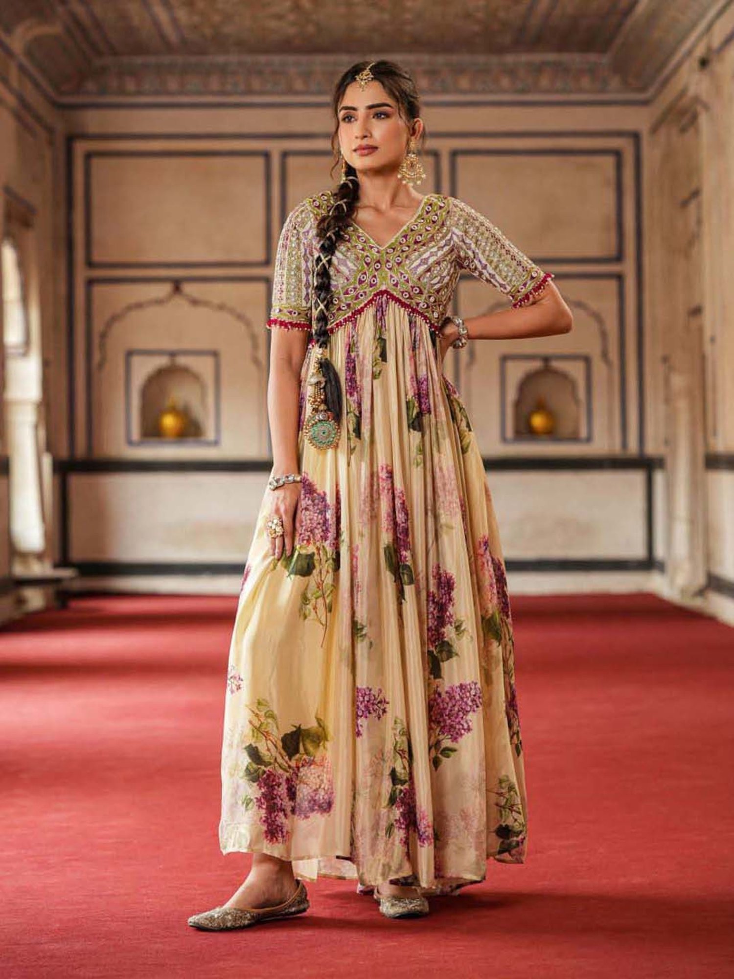 Saffron Threads Red Ethnic Dresses