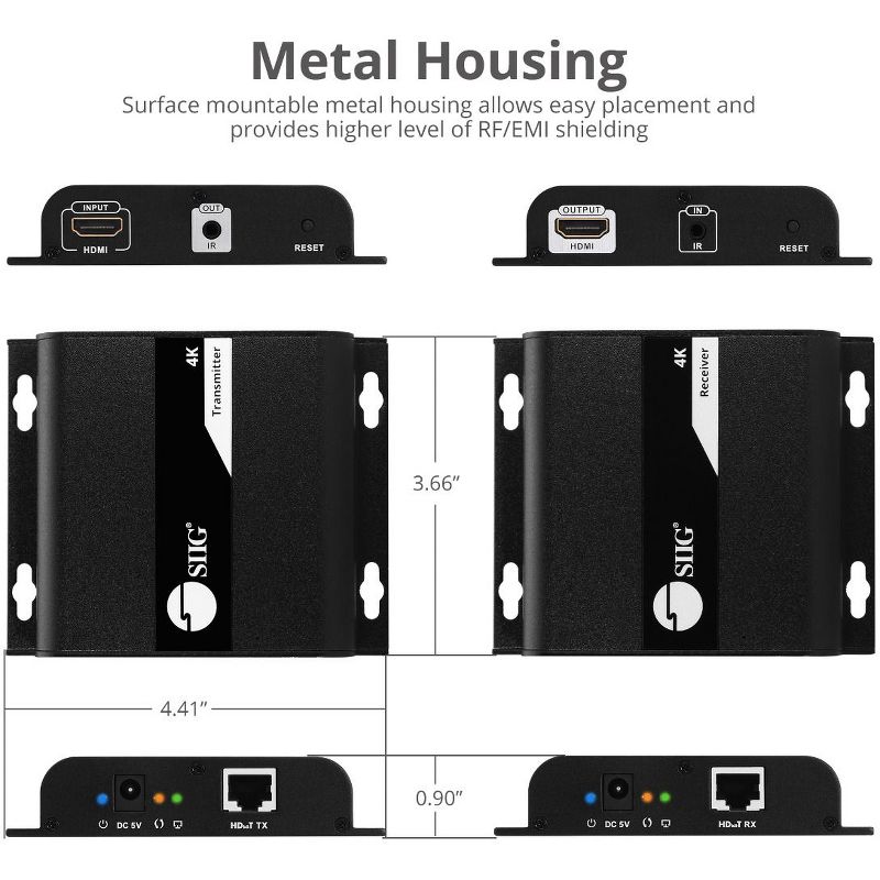 SIIG HDMI 4K30Hz HDbitT over IP Extender - 120m - 1 Input Device - 1 Output Device - 393.70 ft Range - 2 x Network (RJ-45) - 1 x HDMI In