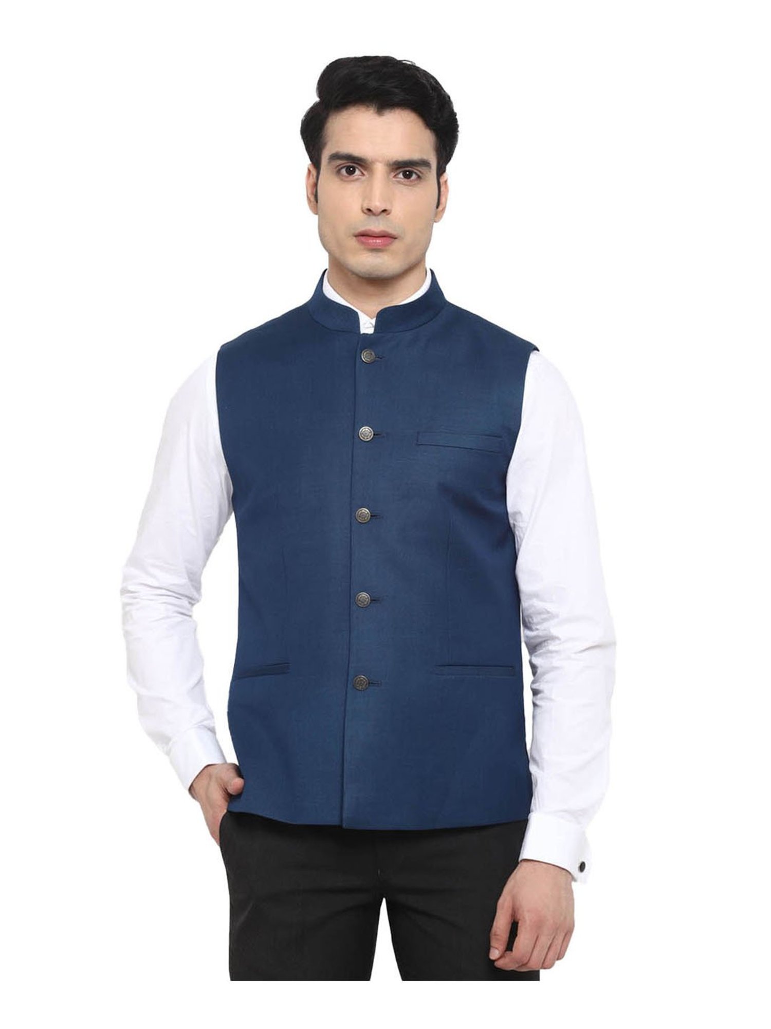 Turtle Blue Regular Fit Nehru Jacket