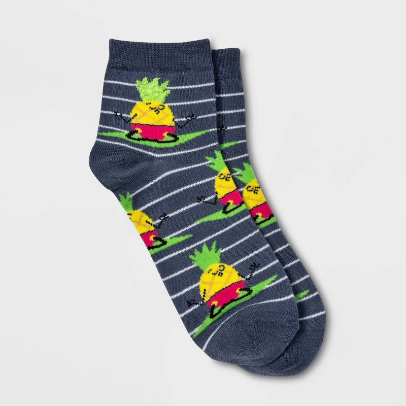 Women's Peaceful Pineapple Ankle Socks - Xhilaration™ Denim Heather 4-10