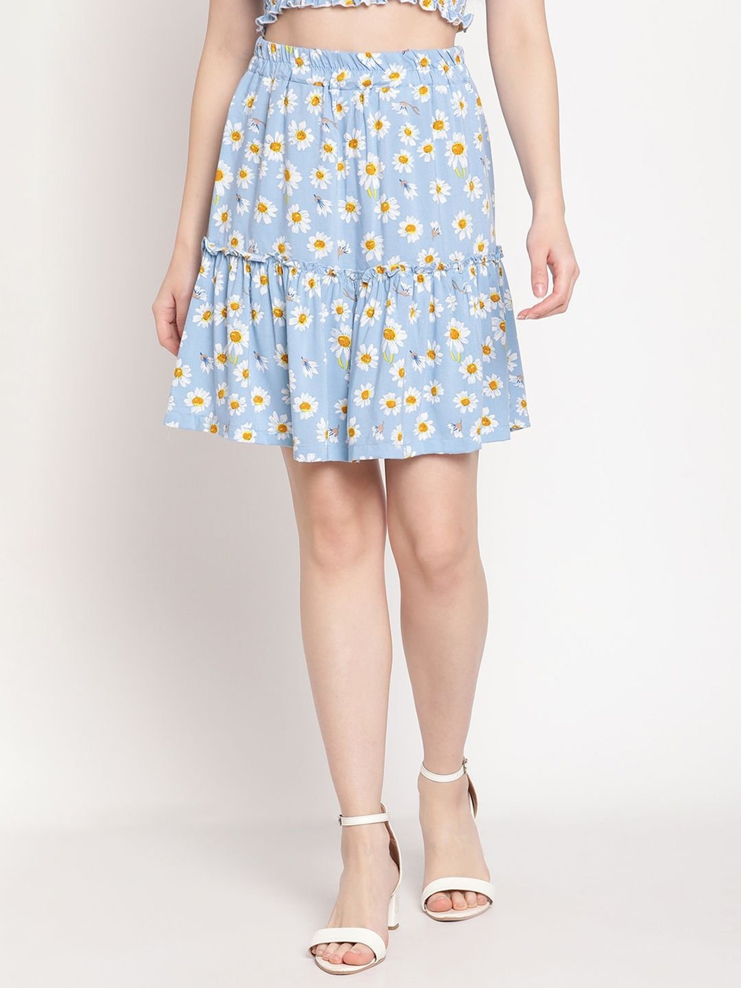 TAG 7 Blue Printed A-Line Skirt