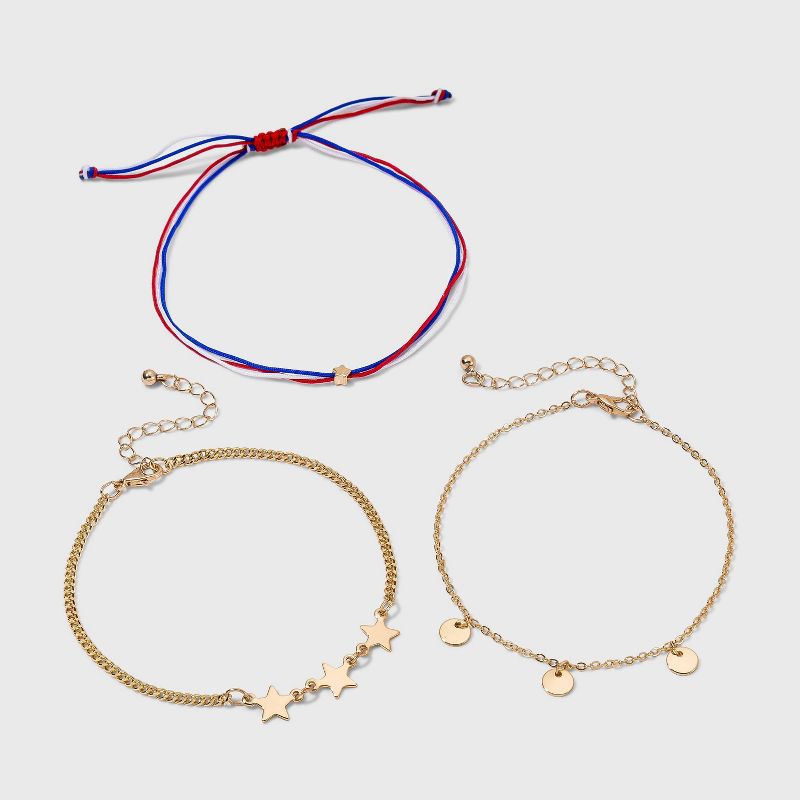 Star and Disc Charm Anklet Set 3pc