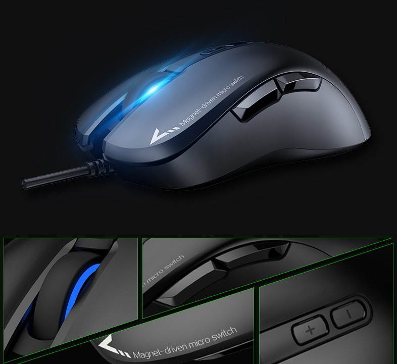 Fuhlen G90 Optical magnetic touch technology wired gaming mouse,unique technology mouse-Black