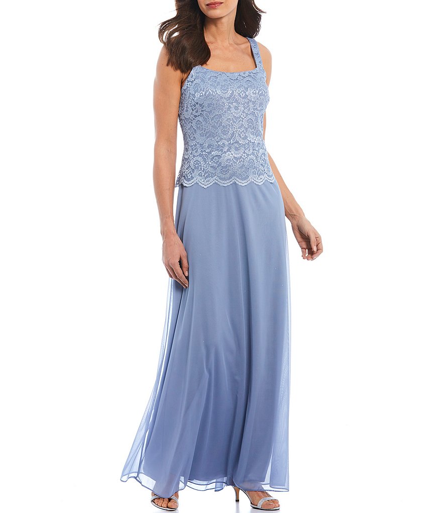 Marina Glitter Lace Jacket and Matte Jersey Chiffon Skirt 2-Piece Gown