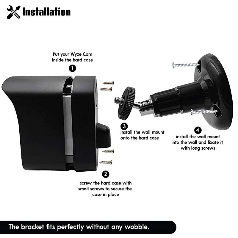 Mounting Kit for Wyze Cam (1 pcs Black) - Outdoor Case for Wyze Camera & v2 1080p Full HD w/Screw Mounts - Wyze Waterproof Cover with Wall Mount Bracket - Solid Housing for Wyze Cams by