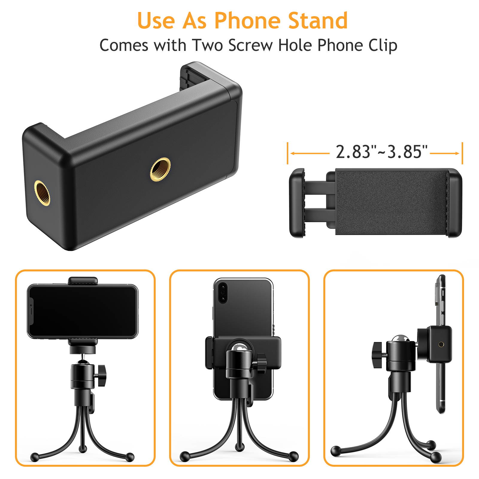 Amada Webcam Stand, Portable and Flexible Phone Tripod for Video Recording, Compatible with iPhone Gopro and All Sports Camera, Perfect for Selfies, Vlogging, Streaming, Photography