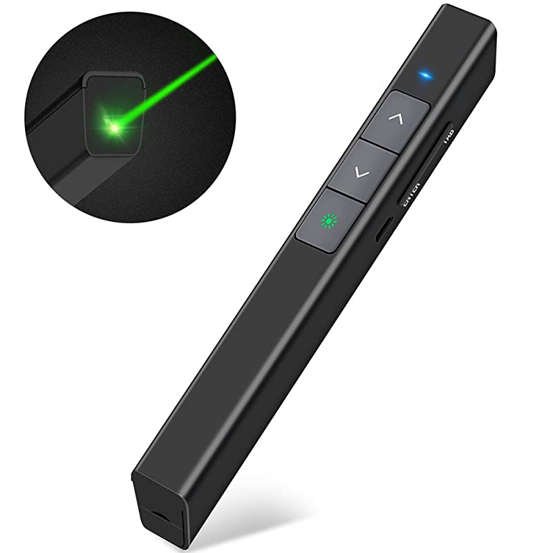 Wireless Presenter Rechargeable Presentation Powerpoint Clicker Green Light USB Remote Control Hyperlink Slide Advancer 24GHz