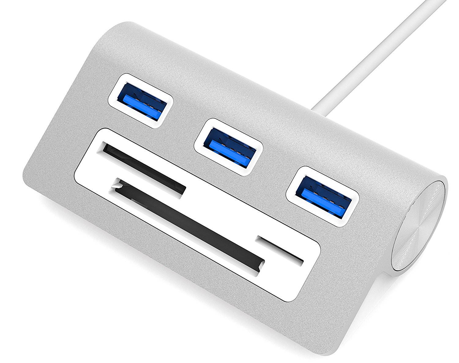 USB 3.0 HUB with Card Reader, Multi-Function 3 Port Aluminum USB 3.0 Hub with Multi-In-1 Card Reader (12" cable) for All Windows/Mac/Linux Systems, Plug-n-Play, Hot Swappable, Hot Pluggable