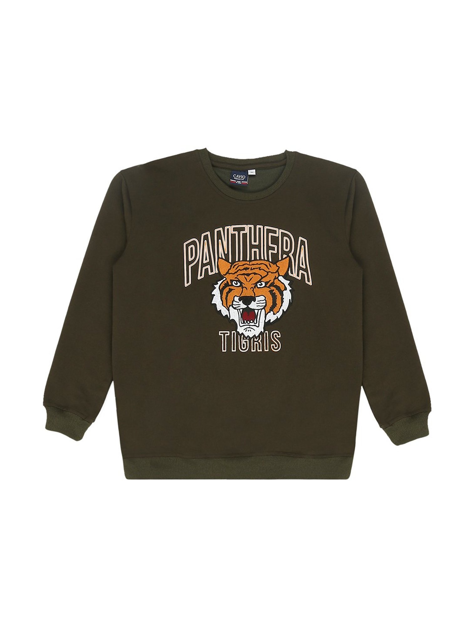 Cavio Kids Olive Printed Full Sleeves T-Shirt