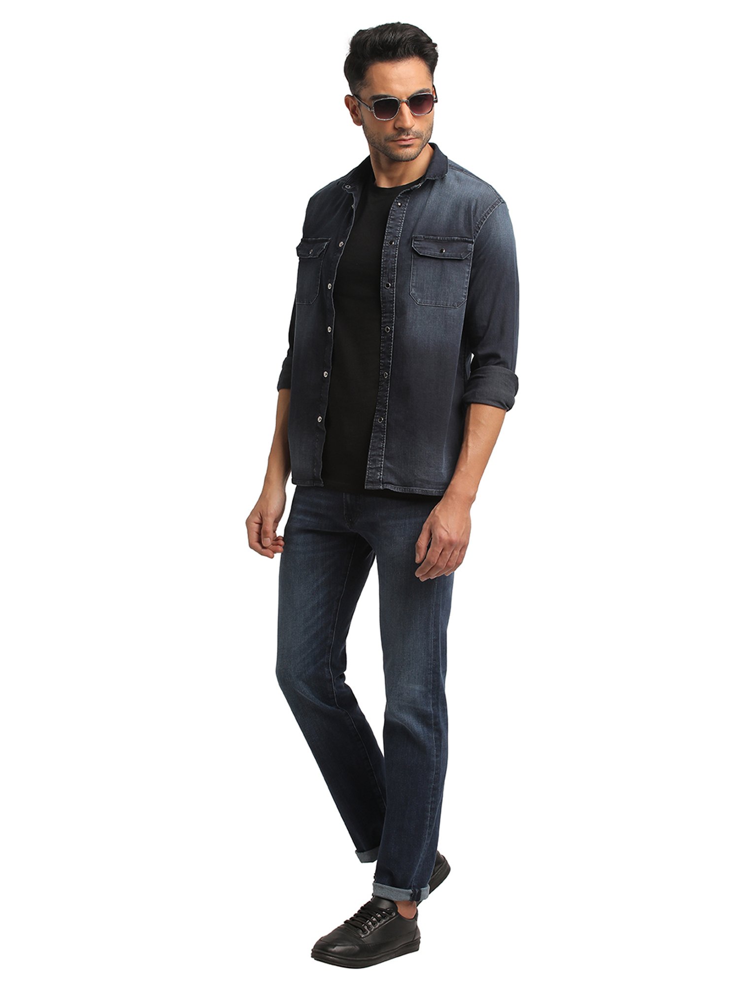EVERBLUE Dark Blue Regular Fit Shirt