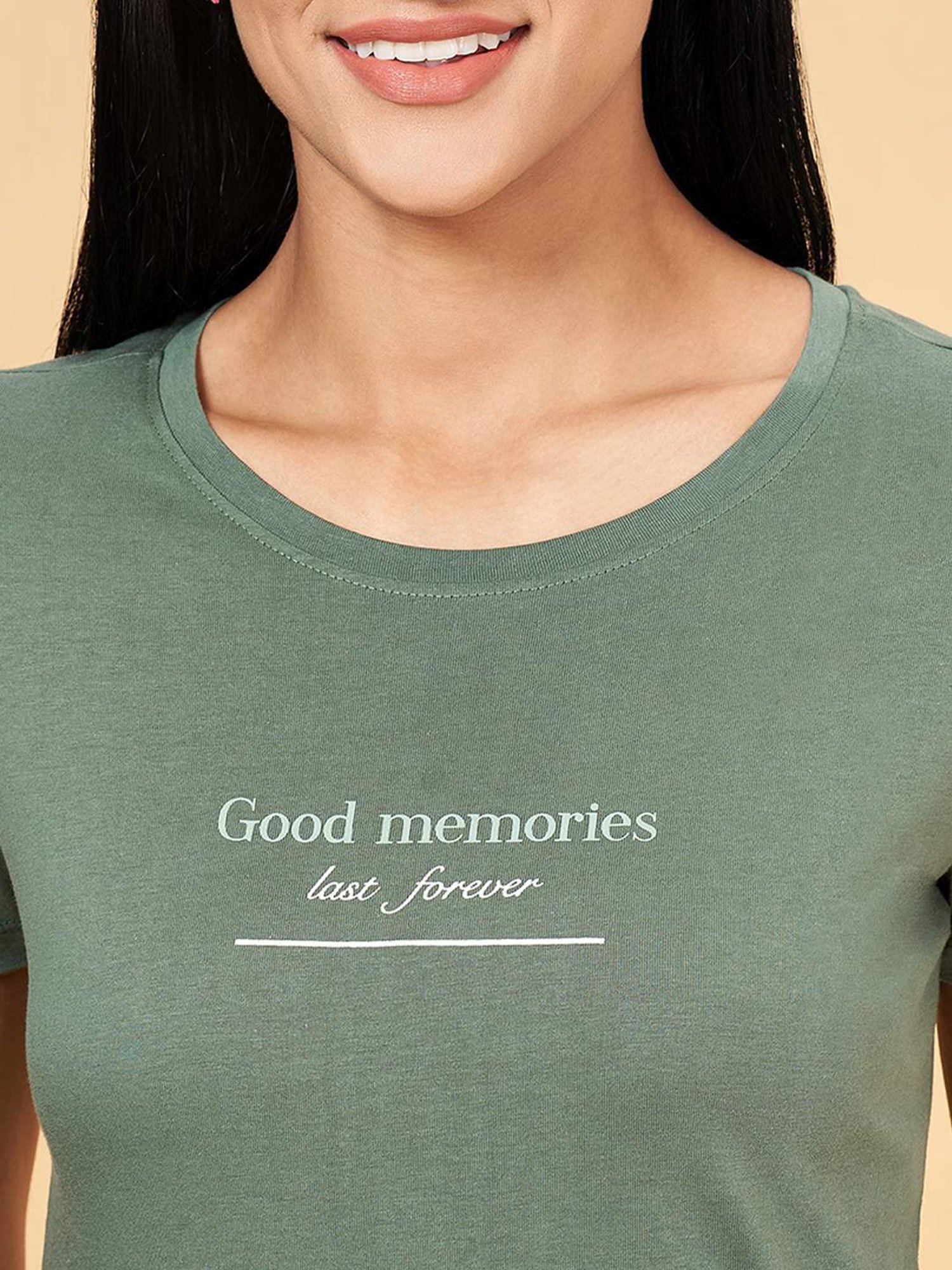 Honey by Pantaloons Green Cotton Printed T-Shirt