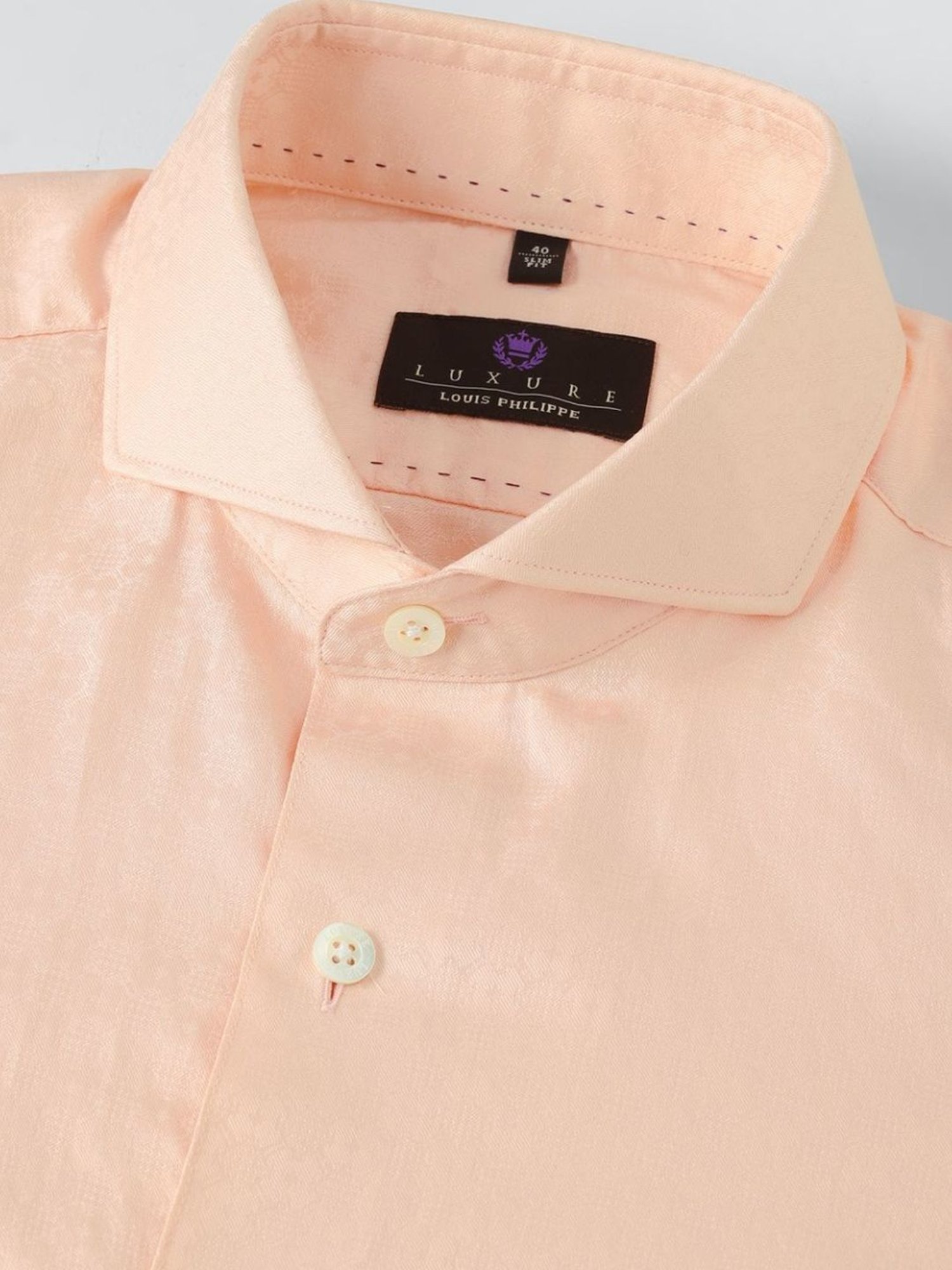 Luxure By Louis Philippe Peach Cotton Slim Fit Printed Shirt