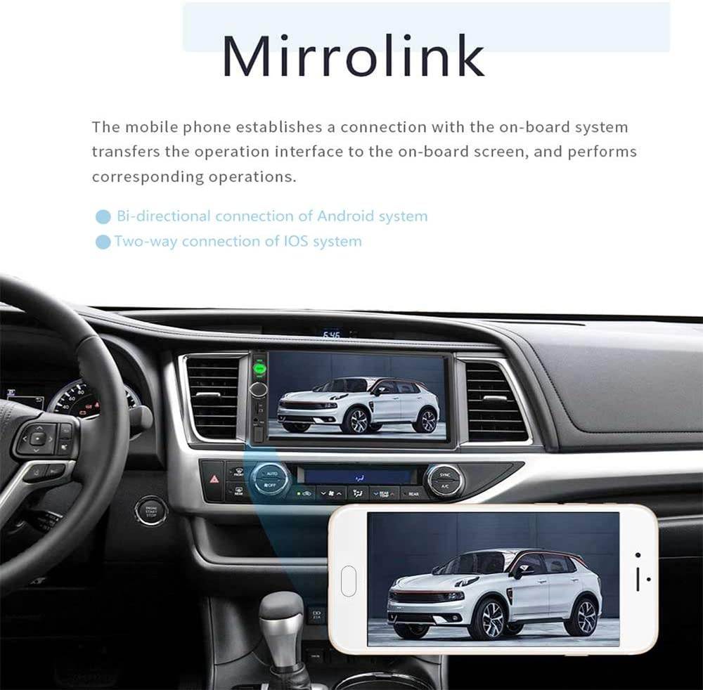 Podofo Double Din Car Stereo Audio Radio, 7" Touchscreen Digital LCD Monitor, Bluetooth Handsfree, Mirror Link, MP3/USB/SD/FM, with Backup Camera & Wireless Remote Control & Steering Wheel Control