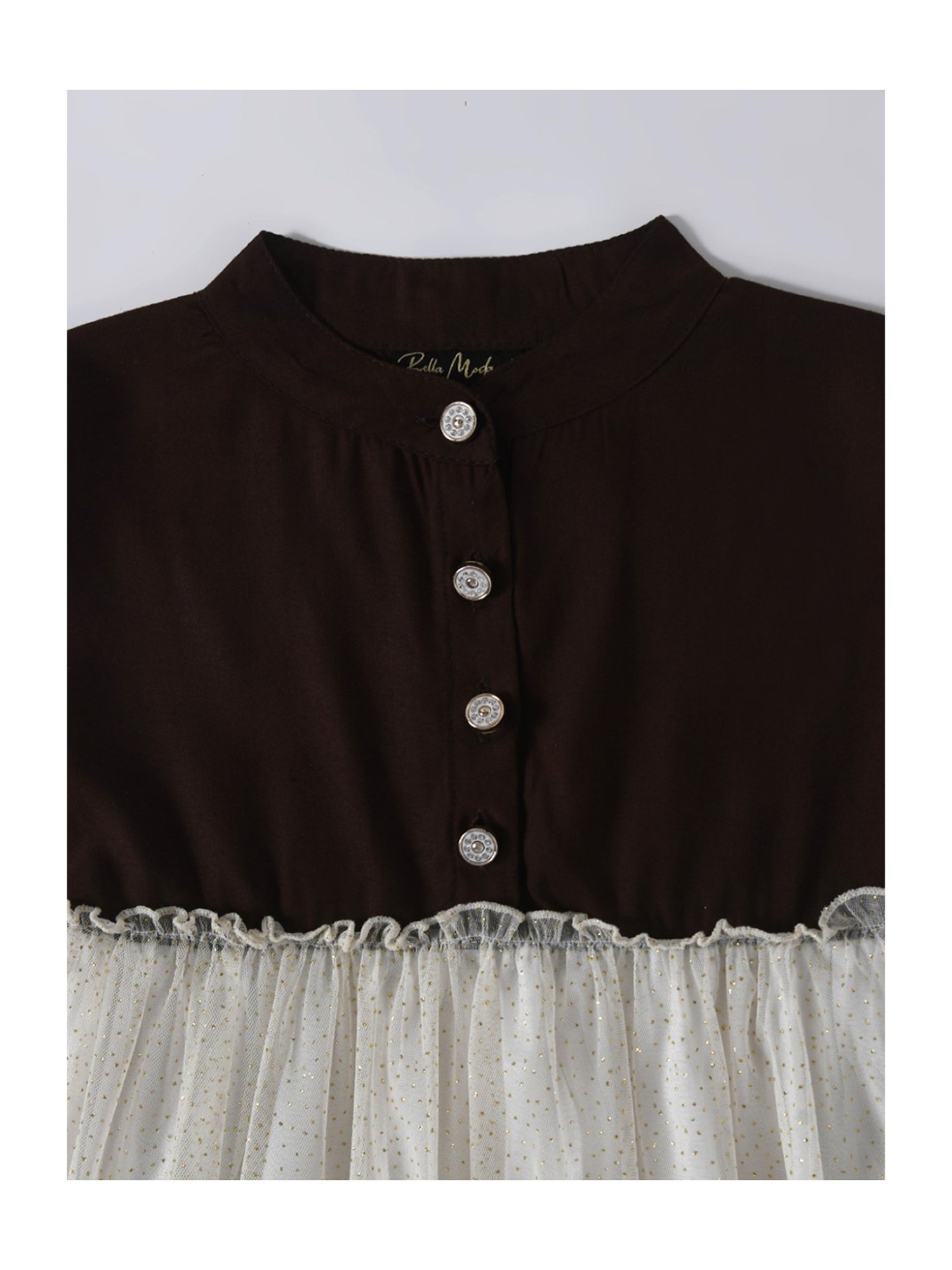 Bella Moda Kids Brown & White Embellished Full Sleeves Fit & Flare Dress
