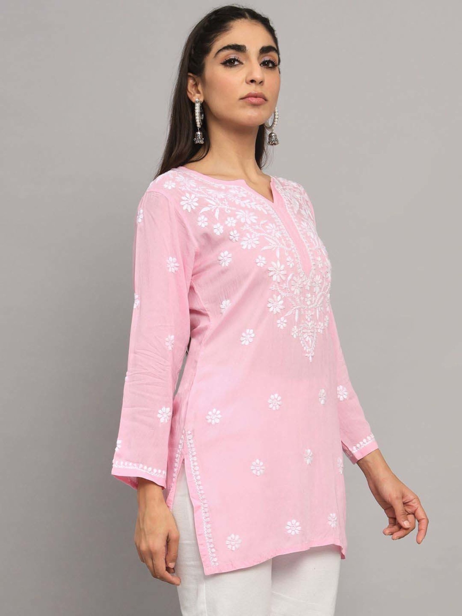 PARAMOUNT CHIKAN Pink Chikankari Straight Kurti