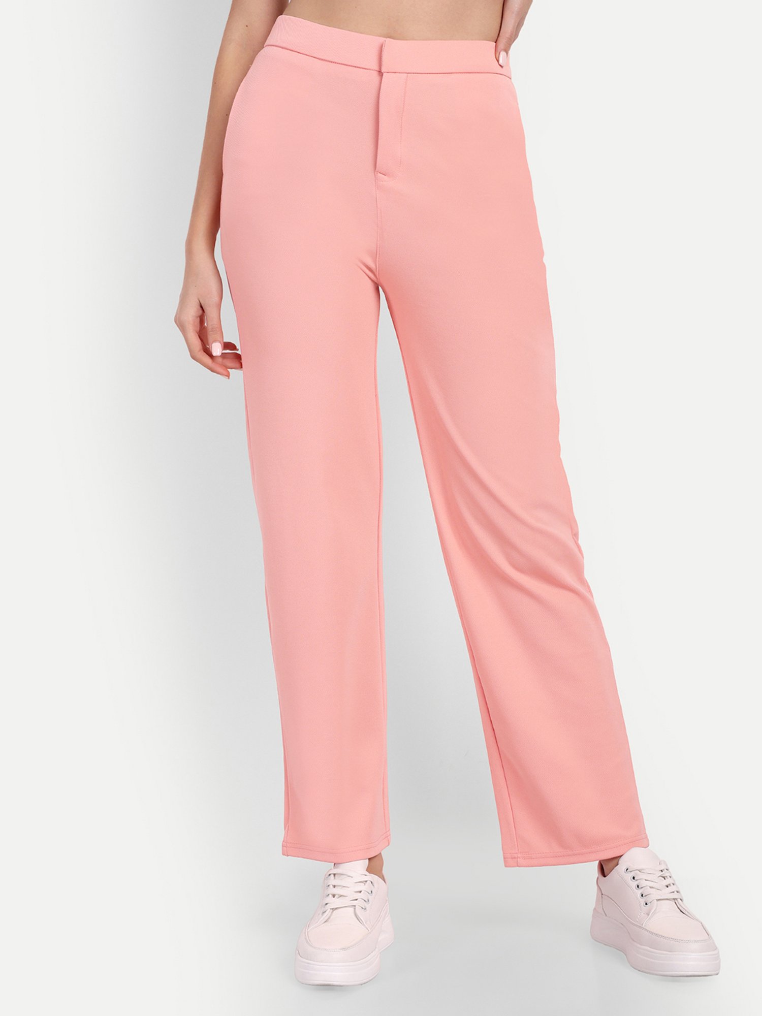Broadstar Pink Straight Fit High Rise Trousers