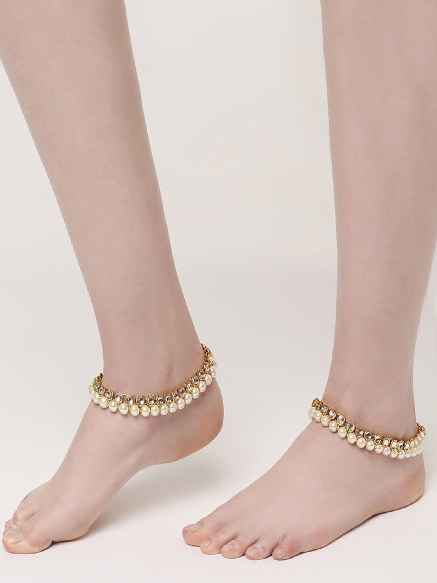 Oomph Gold Tone Kundan Ethnic Anklets - Pair of 1