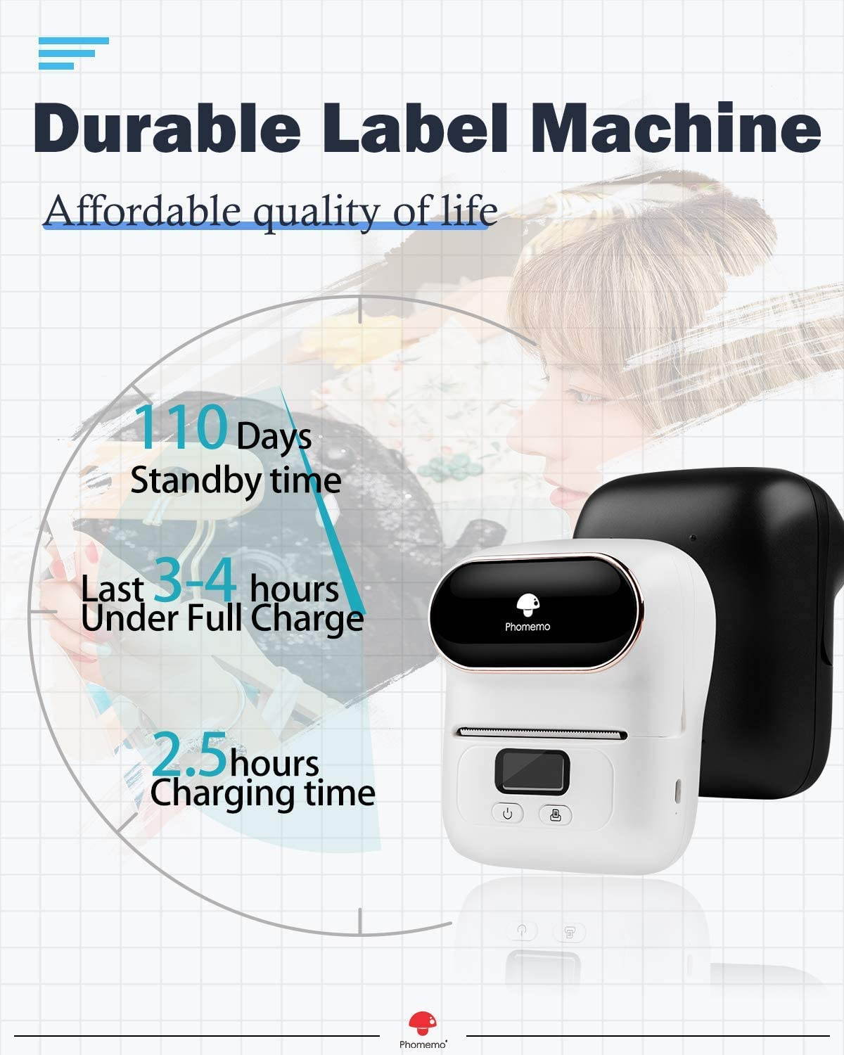 M110 Wireless Thermal Label Printer Portable Bluetooth Label Maker Machine Barcode Printer for iPhone and Android Phones