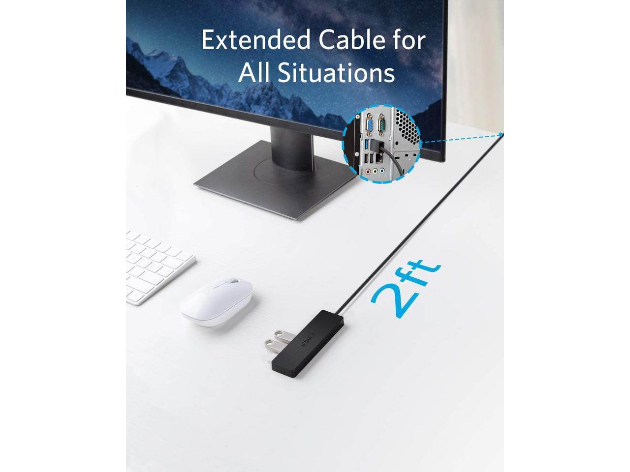 4-Port USB 3.0 Hub, Ultra-Slim Data USB Hub with 2 ft Extended Cable [Charging Not Supported], for MacBook, Mac Pro, Mac mini, iMac, Surface Pro, XPS, PC, Flash Drive, Mobile HDD