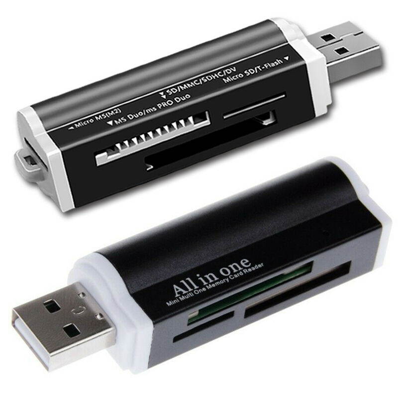 All in One 4-in-1 USB 2.0 Memory Card Reader, Memory Card Reader Adapter for SD / MicroSD/ MMC / SDHC / T-Flash / RS-MMC / Mini SD / Mini SDHC / MS / MS Pro / MS Duo / MS Pro Duo / M2