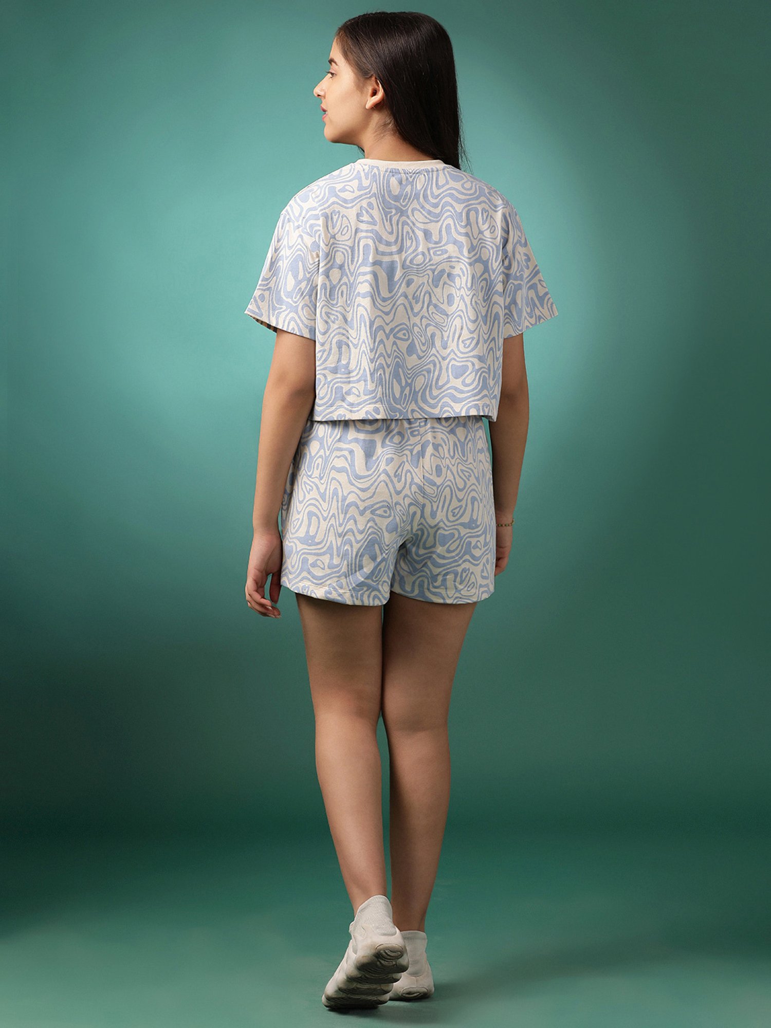 Lil Tomatoes Girls Blue & White Printed Top with Shorts