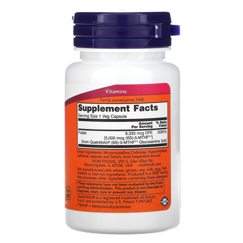 Now Foods Methyl Folate, 5,000 mcg, 50 Veg Capsules, Vitamin B