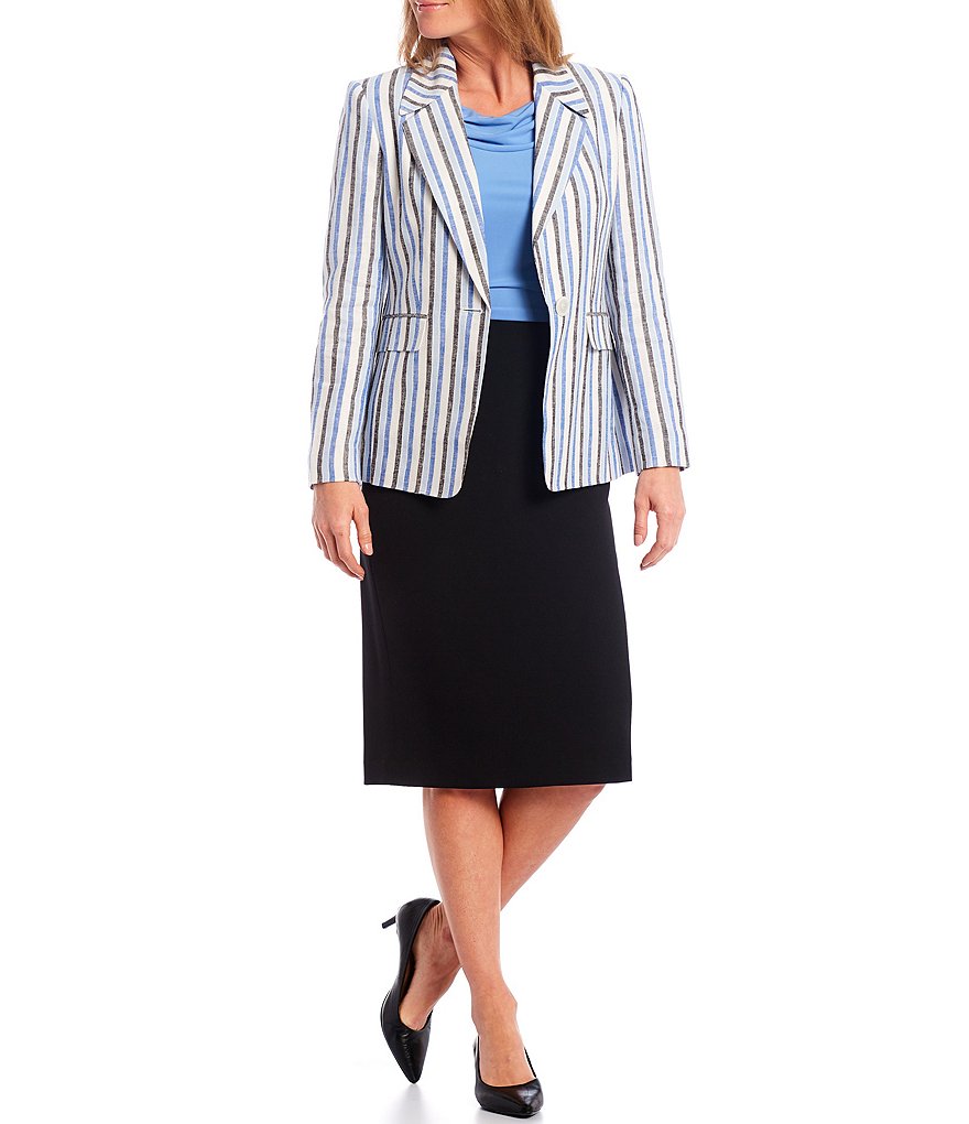 Kasper Petite Size Linen Blend Long Sleeve One Button Jacket