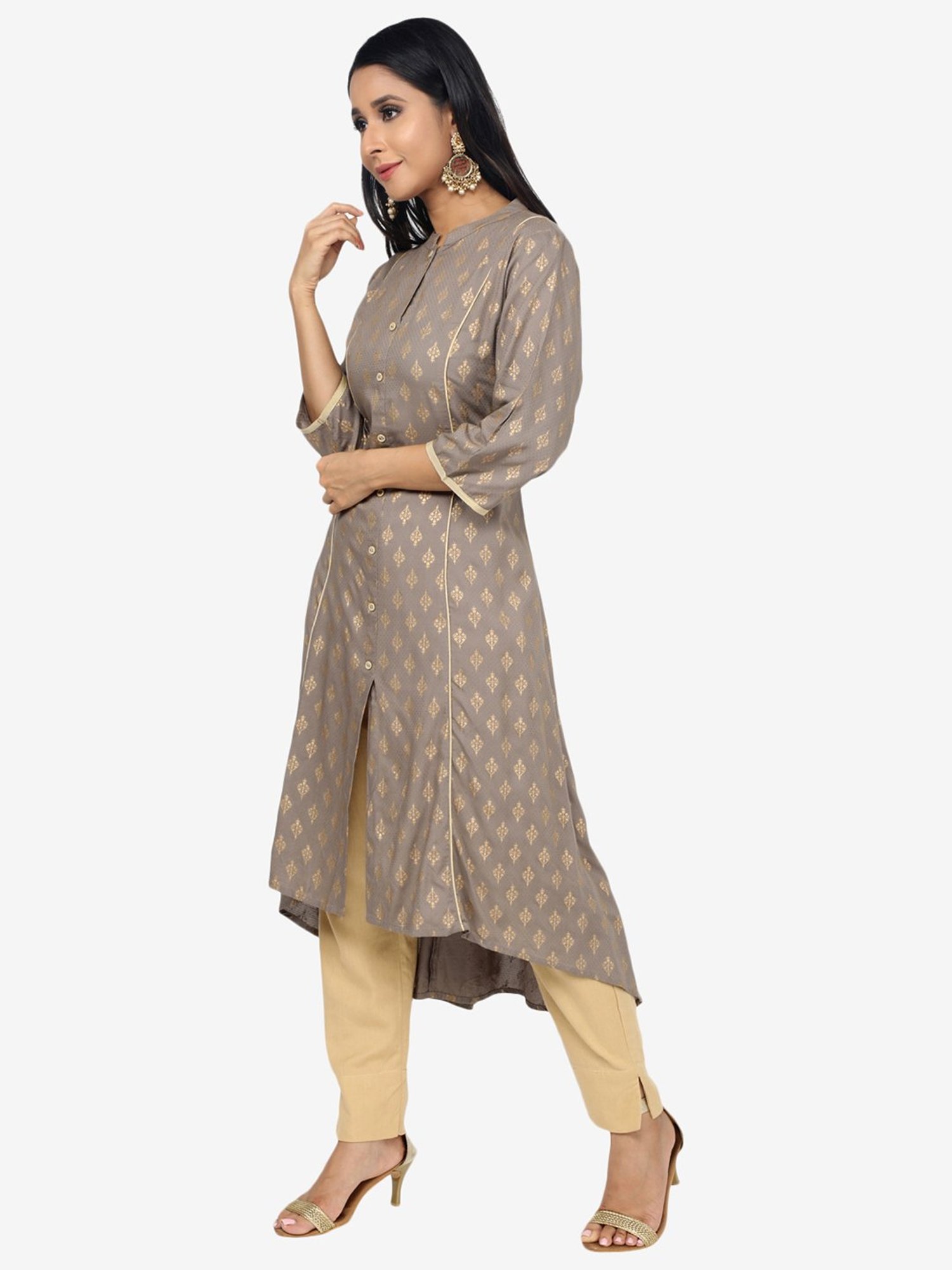 Paislei Grey Printed Kurta