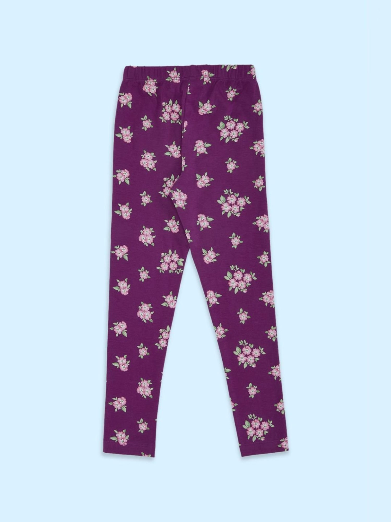 Pantaloons Junior Wine & Pink Floral Print Leggings (Pack of 2)
