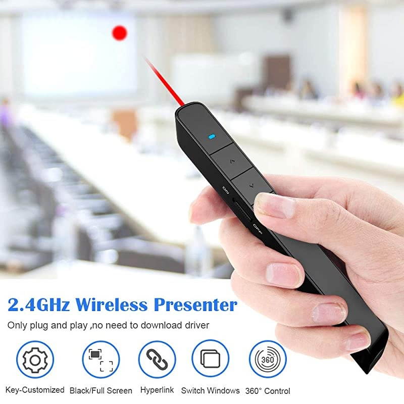 Wireless Presenter Rechargeable  N75 Presentation Remote Rechargeable Presenter Remote USB Powerpoint Remote Presentation Clicker Support HyperlinkMacKeyCustomized 24GHz