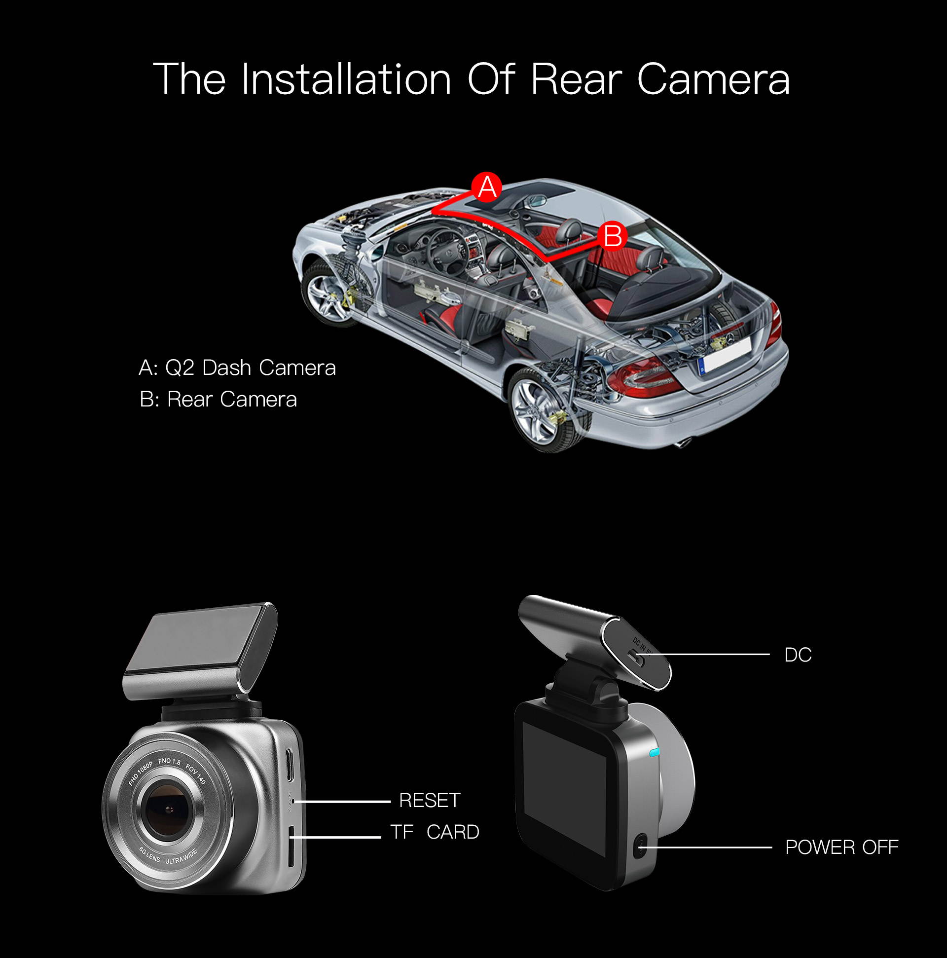 Q2 Back-pull Car DVR Camera 1080p HD Dash Cam Recorder 150 Degree Wide-angle Main Lens Car DVR