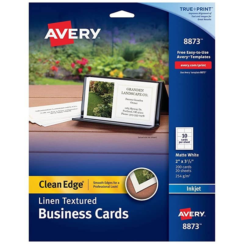 Printable Business Cards Inkjet Printers 200 Cards 2 x 35 Clean Edge Heavyweight Linen Textured 8873 White