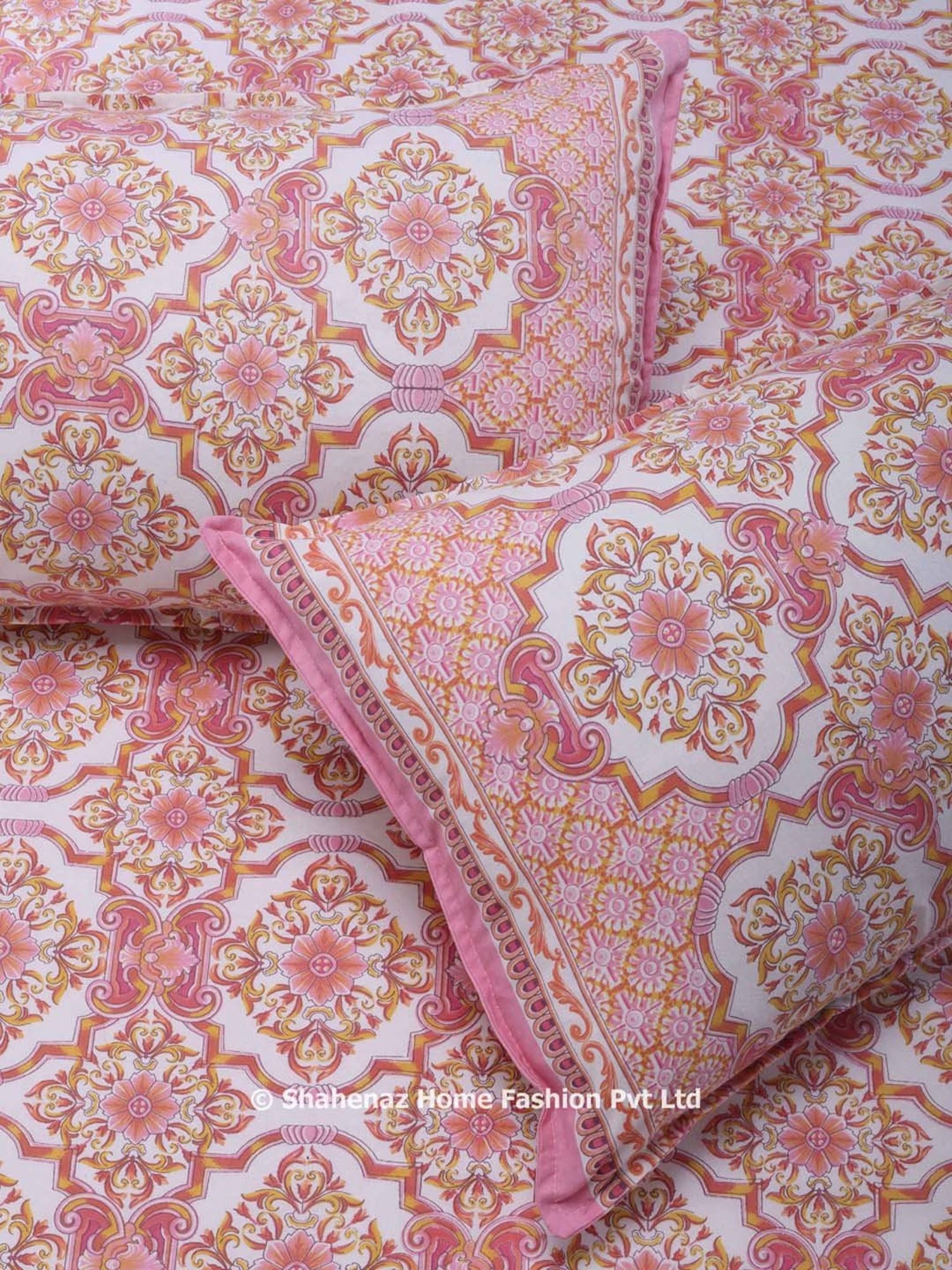 Shahenaz Pink 120 TC Cotton Nandini Double Bedsheet with 2 Pillow Covers