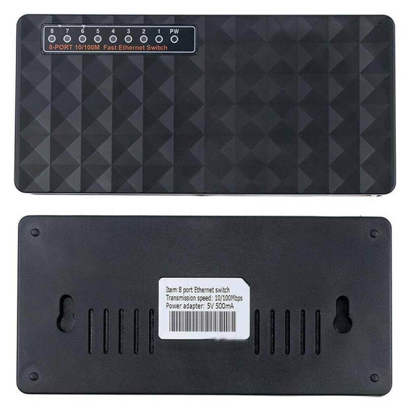 10/100 Mbps 8 Port Fast Ethernet LAN Desktop RJ45  Network Switch Hub Adapter, Unmanaged, Plug-and-Play