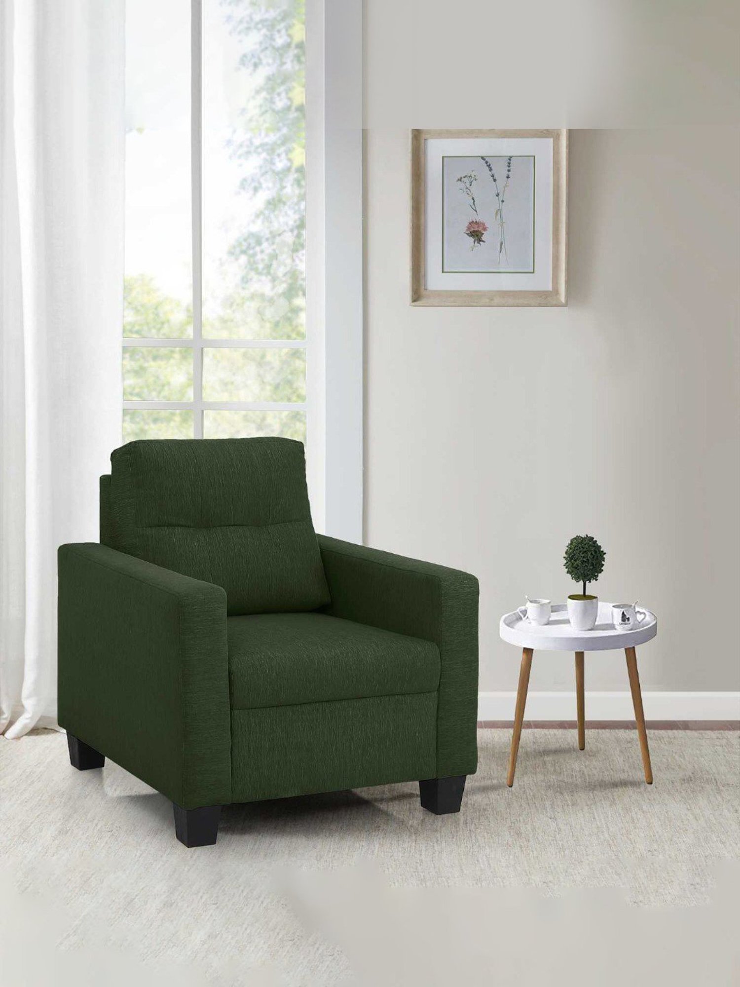 Duroflex Ease Sap Green Neem Wood 1 Seater Sofa