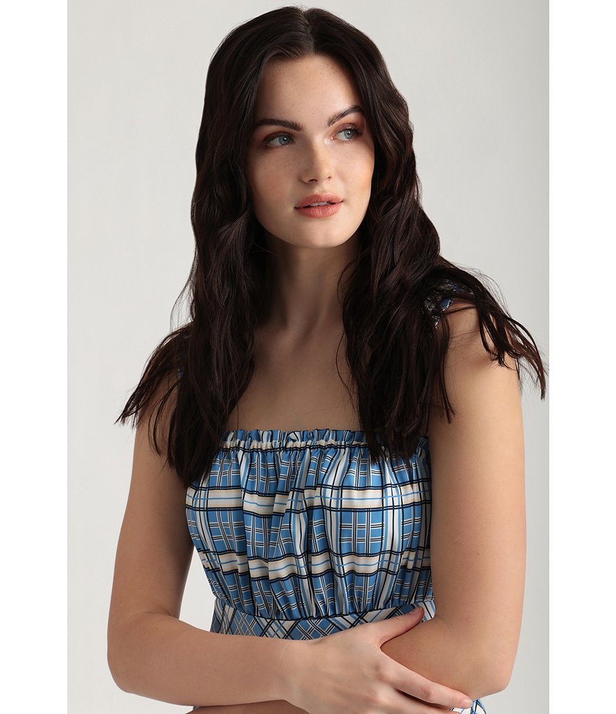 Maggy London Vintage Plaid Ruched Bodice Midi Dress