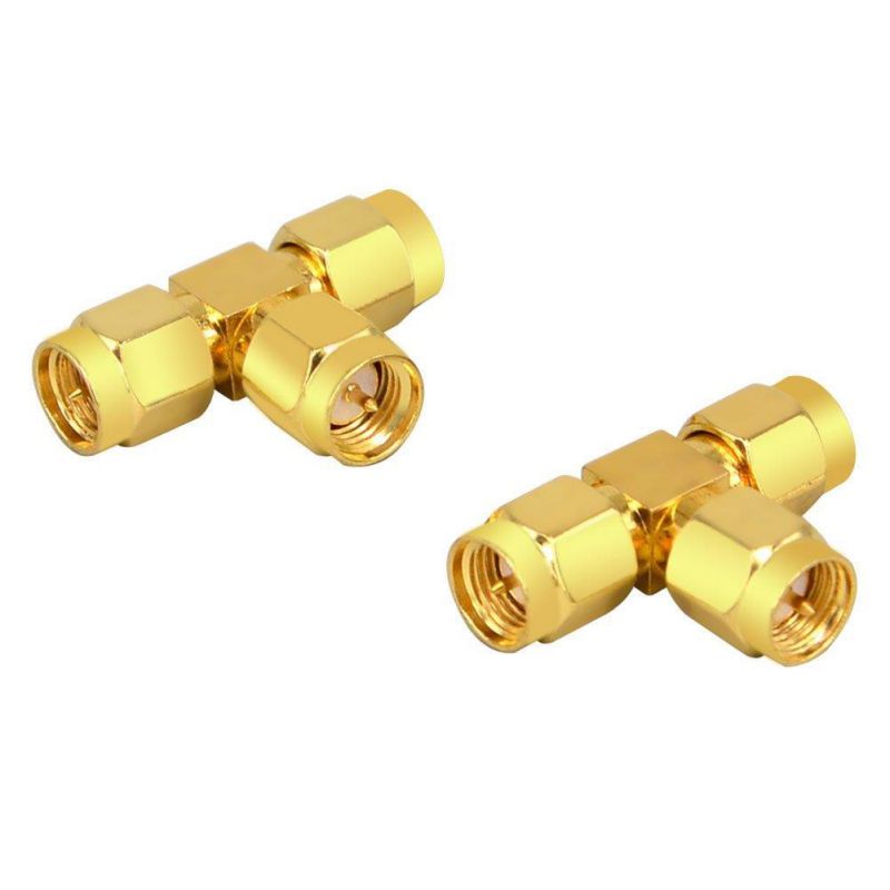RF Coax Adapter SMA Male to Dual SMA Male Triple T RF Coaxial Adapter Connector Splitter 3 Way Antenna Converter Pack of 2