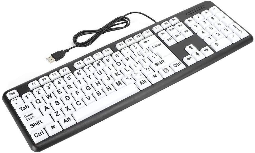 Large Print Keyboard,USB Wired Keyboard for The Elderly,Keyboard with White Large Print Key,Eye Protection Keyboard, for Middle-Aged and Elderly People,Low Vision(Black)