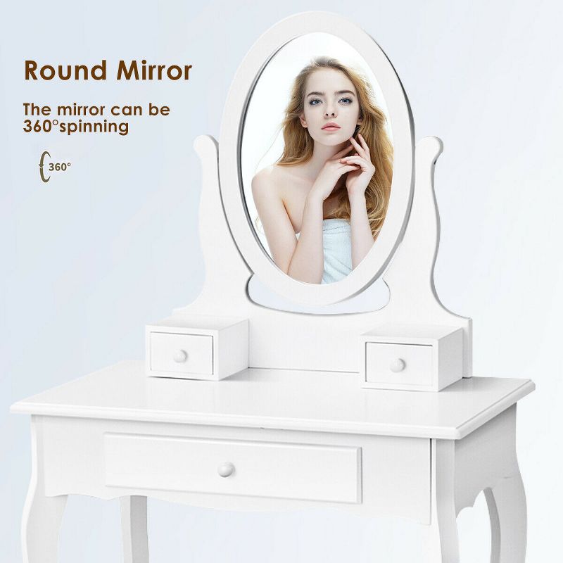 Costway White Vanity Table Jewelry Makeup Desk Bench Dresser Stool 3 Drawers