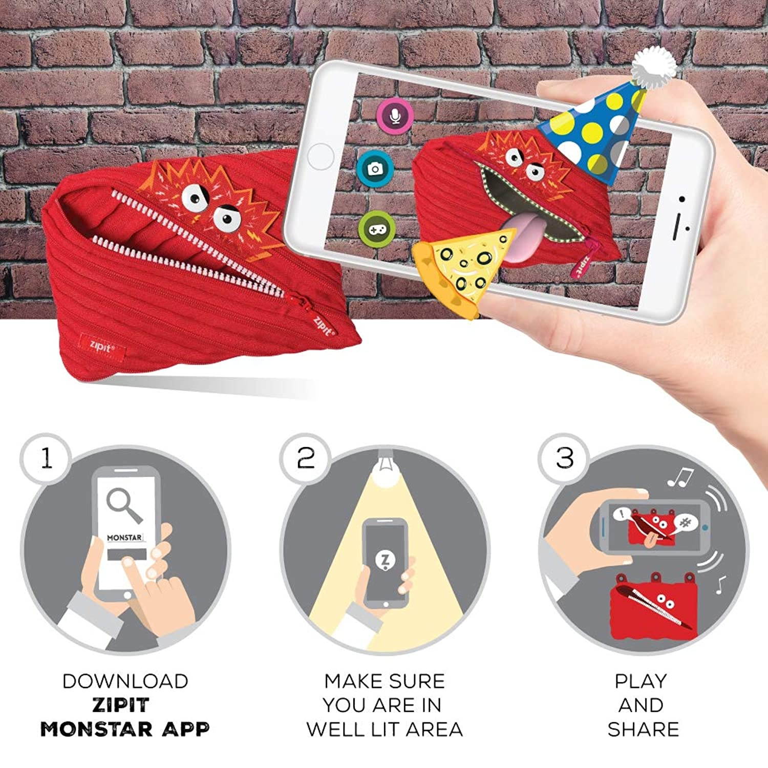 ZIPIT Talking Monstar Big Pencil Case, Red