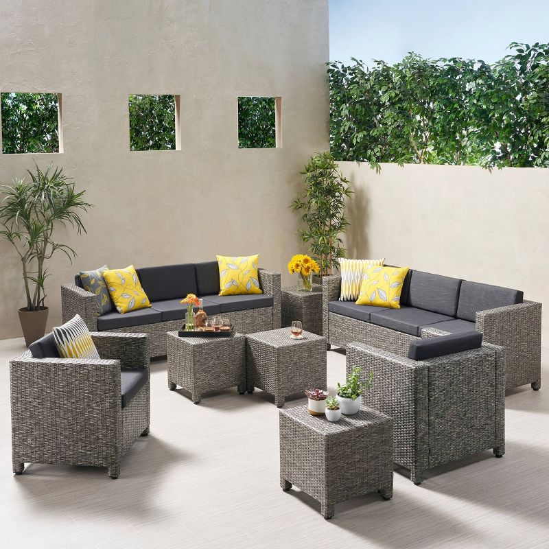 Puerta 8pc Wicker Chat Set - Mix Black/Dark Gray - Christopher Knight Home
