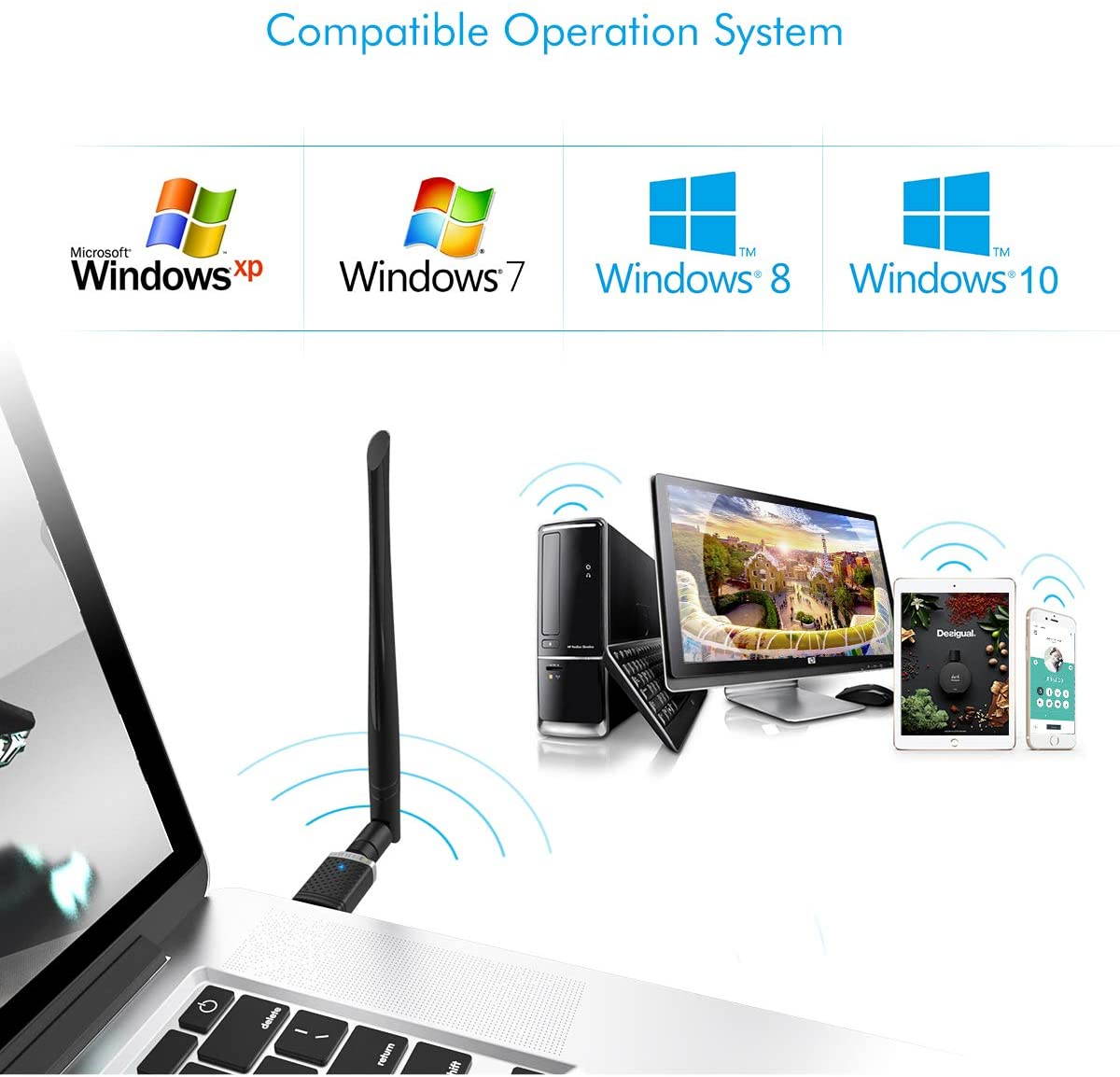 EDUP WiFi Adapter for Gaming 1300Mbps, USB 3.0 Wireless Adapter Dual Band 5GHz 802.11 AC WiFi Dongle 5dBi Antenna Support Desktop Laptop Windows XP/Vista/7/8/10 Mac, USB Flash Driver Included