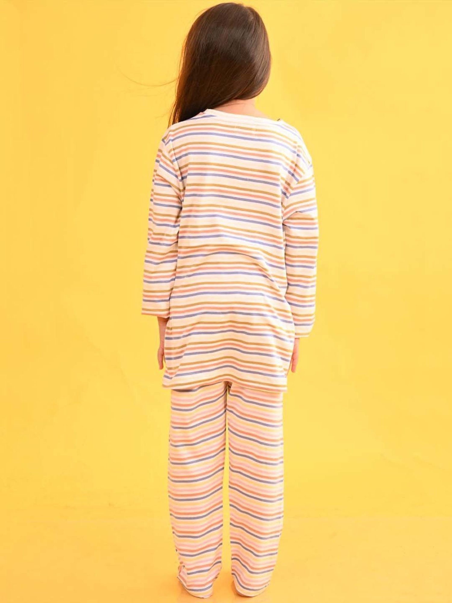 Anthrilo Kids Beige Cotton Striped Full Sleeves T-Shirt & Trouser